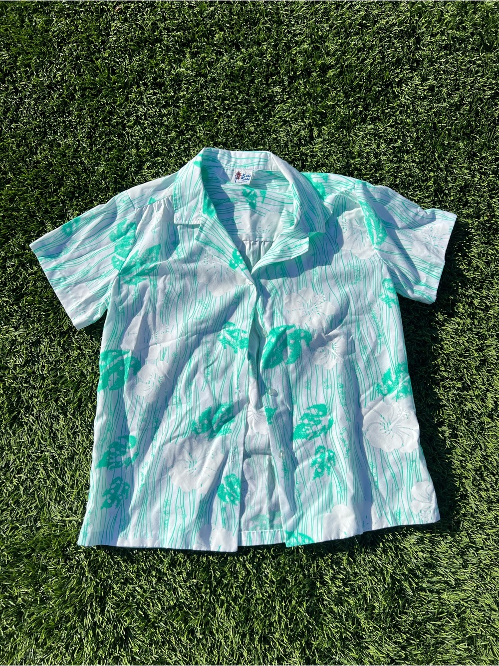 Mint Green & White Tropical Button-Down Shirt